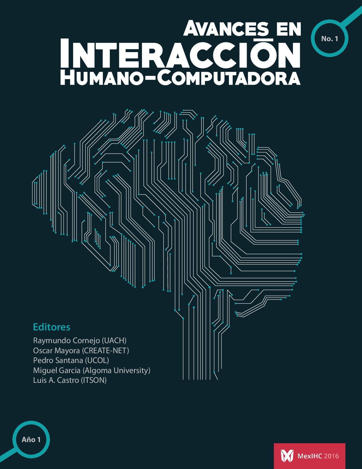 This is the cover of the Journal Avances en Interacción Humano-Computadora. On the cover, you will find a machine-like human brain